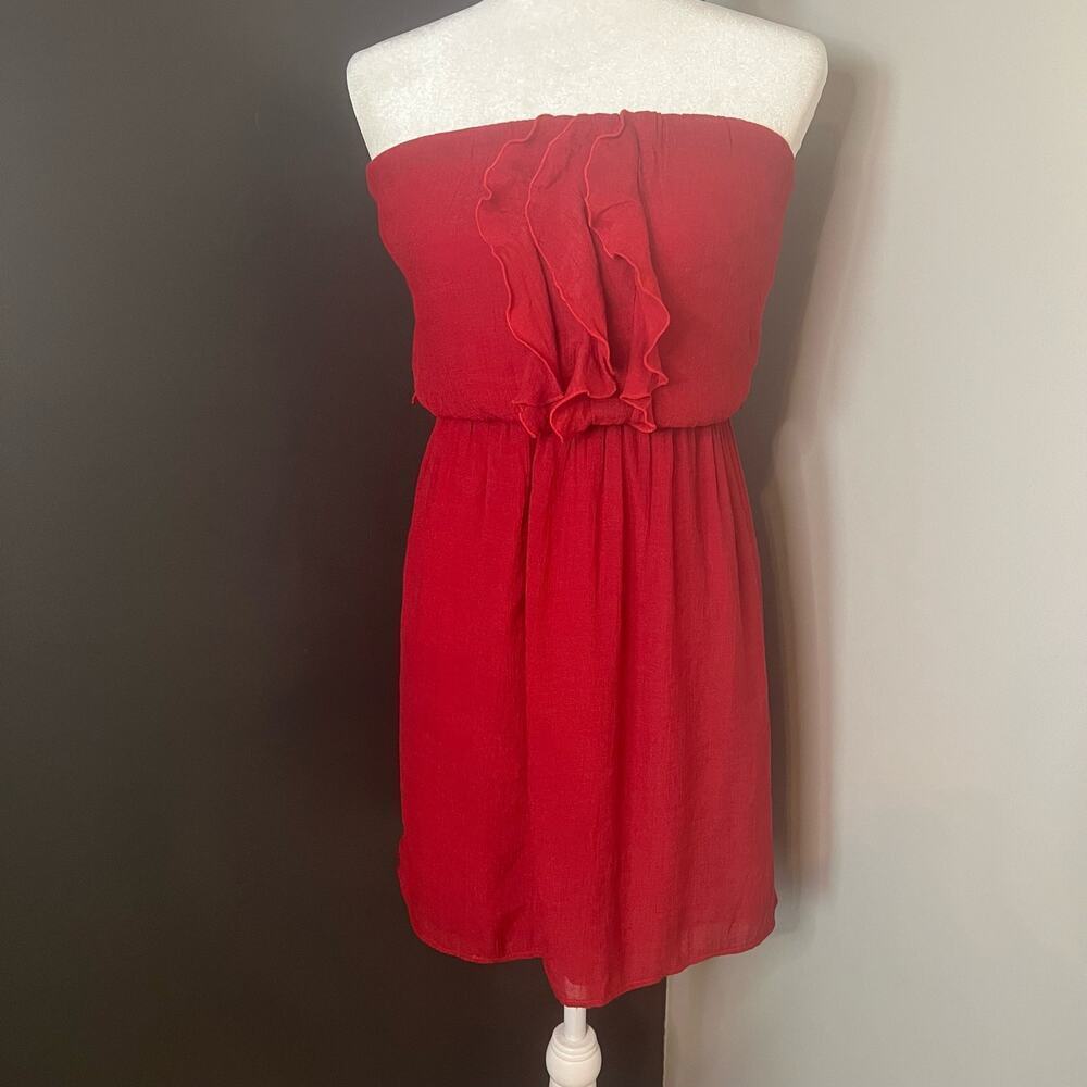Maurices‎ Woman’s Strapless Red Wine Ruffled Lined Dress- Size S